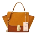 Retro frosted suede and crocodile pattern crossbody wing bag with gold lock and top handle - Yellow Brown