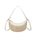 Borsa a tracolla a mezzaluna in pelle PU bianco crema e paglia con hardware oro - Bianco