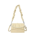 Chic beige pleated crossbody bag with elegant pearl chain and cloud strap - Off-white