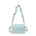 Light blue ruched crossbody bag with decorative pearl chain and shoulder strap - Light Blue