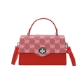 Bolso de mano de moda rojo y rosa con lona de monograma y cierre giratorio metálico - Rojo