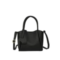 Black litchi grain leather bucket bag with heart charm and adjustable strap - Black