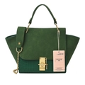Borsa a tracolla verde scuro con trama a coccodrillo e design patchwork in camoscio - Verde