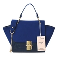 Borsa a mano blu scuro in pelle scamosciata opaca e finta pelle con motivo coccodrillo - Blu