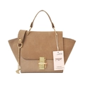 Brown vintage wing bag with matte suede splicing, croc pattern and gold lock buckle - Khaki