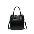 Borsa tote in pelle nera lucida con logo dorato, doppi manici e tracolla regolabile - Nero