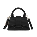 Chic black woven texture mini handbag with gold hardware and top handle for women - Black