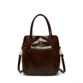 Borsa tote in pelle cerata marrone scuro lucida con finiture in metallo dorato - Marrone