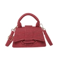 Red woven hourglass handbag with round top handle and gold hardware crossbody strap - Red