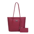 Two-piece large burgundy tote bag set with matching coin purse and chevron texture - Red