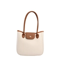 Bolso tote elegante en crema y marrón de piel granulada con hebilla dorada de lujo - Blanco