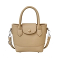 Warm camel bucket bag in lychee pattern leather with top handles and adjustable strap - Khaki