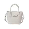 Chic beige bucket bag with lychee texture featuring a crossbody strap and top handle - Off White