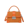 Elegant orange snake skin crossbody box bag with silver hardware and top handle - Orange