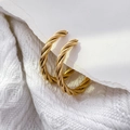 Twisted rope design 18K gold plated titanium C-hoop earrings in elegant matte finish - Braided Twist (Diameter 3.5cm)