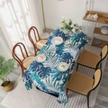 Nordic rectangular tablecloth featuring tropical monstera leaves in blue and green hues - 100x140 / Blue Tropical Leaves