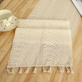Boho cream crochet table runner with floral hollow patterns and handmade tassels - 35*40cm / Beige
