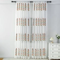 White semi-sheer curtain with colorful leaf embroidery on black rod for living room decor - 100*130cm / White