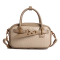 Sac à main beige élégant à texture tissée avec boucle en métal et bandoulière amovible - Kaki
