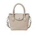Beige pebble leather tote bag with silver hardware and adjustable crossbody strap - Gray