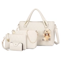 Set de bolsos de 4 piezas en cuero PU grabado crema con herrajes dorados y oso - Blanco Roto