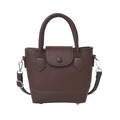 Dark brown bucket bag in lychee pattern leather with top handle and crossbody strap - Brown