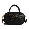 Sac à main rétro en cuir tressé noir avec œillets dorés et bandoulière amovible - Noir