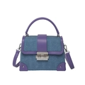 Structured blue snakeskin crossbody box bag with purple contrast leather and silver lock - Purple