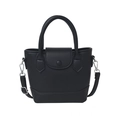 Classic black litchi pattern leather tote bag with dual handles and shoulder strap - Black