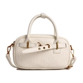 Sac à main blanc élégant à texture tressée avec détails de quincaillerie dorée - Blanc