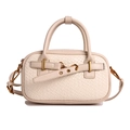 Sac à main beige chic avec texture tressée, boucle dorée et bandoulière amovible - Poche zippée