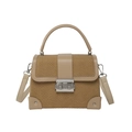 Brown faux snakeskin crossbody bag with smooth leather trim and silver metal buckle - Khaki
