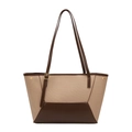 Minimalistische shopper van kaki canvas en donkerbruin leer met metalen klinknagels - Koffie & Kakie