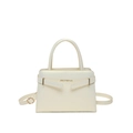 Chic white trapezoid satchel bag with golden hardware and adjustable crossbody strap - White