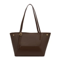 Minimalistische canvas shopper in donkerbruin met leren bies en goudkleurige details - Bruin