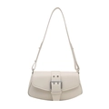 Borsa baguette beige minimalista con tracolla larga e grande fibbia quadrata argento - Bianco