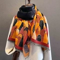Sciarpa invernale tipo cashmere con motivi geometrici artistici e nappe rosse eleganti - Taglia unica / Giallo Nero Multicolore