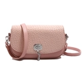 Pink woven saddle bag with silver twist lock and adjustable shoulder strap for women - Pink