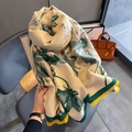 Sciarpa spessa tipo cashmere con stampa floreale retrò e frange per il calore invernale - 65*185cm / Beige e Verde