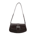 Retro chocolate brown PU leather shoulder bag with adjustable strap and large silver buckle - Brown