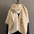 Beige cashmere-like scarf with geometric letter patterns and fringe detail - Khaki