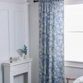 Light blue Nordic curtains with white floral patterns and elegant tassel fringe edges - 100x150cm / Paisley Floral (Cat Ears)