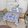Rectangle tablecloth featuring blue bohemian mandala pattern on white fabric - 135*135 / Blue Floral