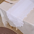 Elegant white lace table runner with hollow patterns and decorative tassels for dining tables - 33*110cm / White