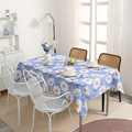 Modern rectangular tablecloth with white daisy pattern on sky blue linen-like fabric - 100x140 / White Daisy (Sky Blue Background)