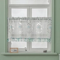 Short lace cafe curtain with blue embroidery and green tropical leaf ruffle trim - 60*150 / Gray (White Blue Floral)