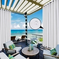 Witte waterdichte gordijnen voor buiten met ringen voor terras en pergola bij zee - 132x160cm / Wit Vierkant Patroon