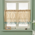 Champagne lace cafe curtain with green floral ruffle trim for windows and cabinets - 60*150 / Brown (Champagne Gold)
