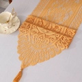 Yellow hollow out lace table runner with intricate crochet floral patterns and tassels - 33*183cm / Yellow