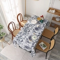 Navy blue floral linen tablecloth with elegant pomegranate and magpie patterns - Ink Blue Floral